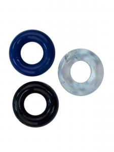 Rude Rider Mini Cock Rings Clear Black B lue (3-Ring-Set)